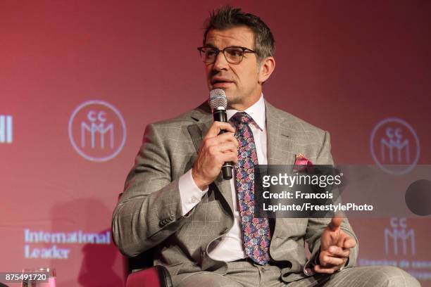 Montreal Canadiens general manager Marc Bergevin speaks during a Q&A with host Pierre Houde part of the NHL Centennial 100 Celebration at Bonaventure...