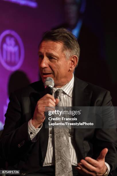 Detroit Red Wings general manager Ken Holland speaks during a Q&A with host Pierre Houde part of the NHL Centennial 100 Celebration at Bonaventure...