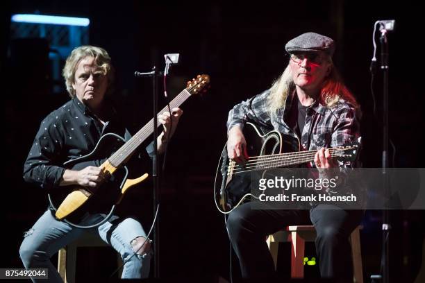 Ian Crichton and Jim Crichton of the Canadian band Saga perform live on stage during a concert at the Admiralspalast on November 17, 2017 in Berlin,...