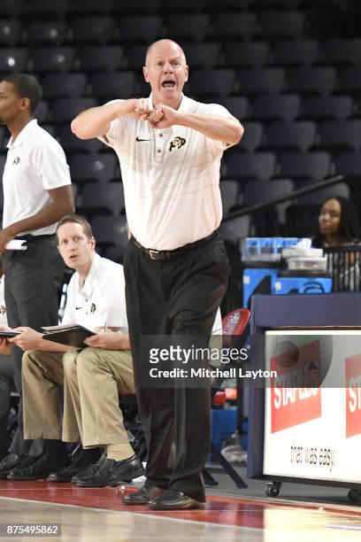 Head coach Tad Boyle of the Colorado Buffaloes reacts to a call during quarterfinal of the Paradise Jam college basketball tournament against the...