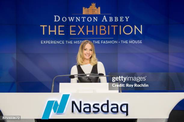 Joanne Froggatt of "Downton Abbey" rings the Nasdaq Stock Market Closing Bell at NASDAQ on November 17, 2017 in New York City.