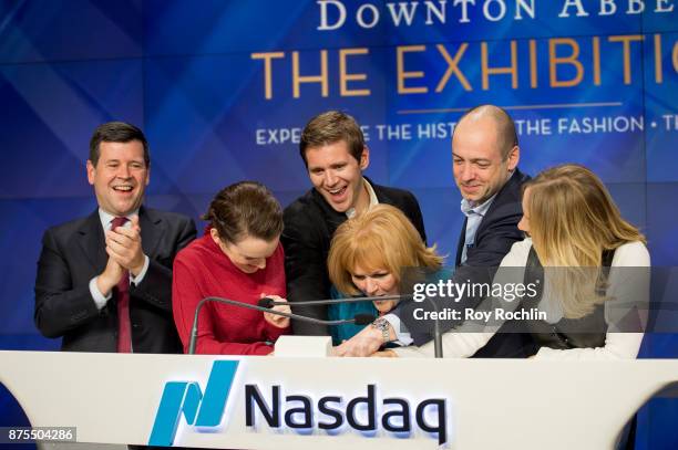 Nasdaq Executive Bob McCooey with Joanne Froggatt, Allen Leech, Lesley Nicol, Gareth Neame and Sophie McShera from the cast of "Downton Abbey" ring...