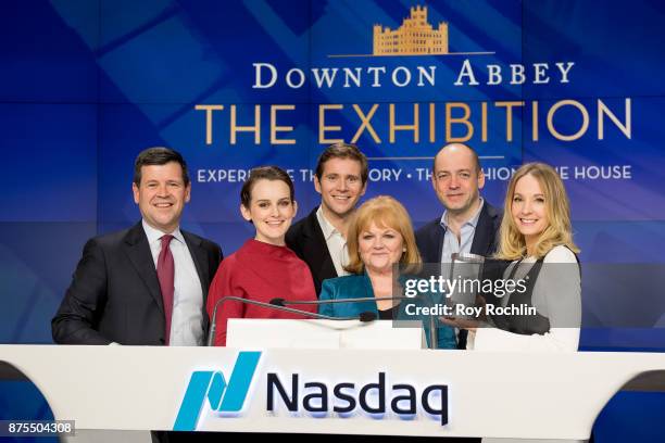 Nasdaq Executive Bob McCooey with Joanne Froggatt, Allen Leech, Lesley Nicol, Gareth Neame and Sophie McShera from the cast of "Downton Abbey" ring...