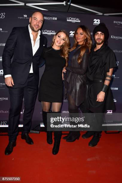 Kim Gloss, her boyfriendAlexander Beliaikin, Ines Redjeb and Apjar Black attend the Apjar Black studio opening on November 17, 2017 in Berlin,...