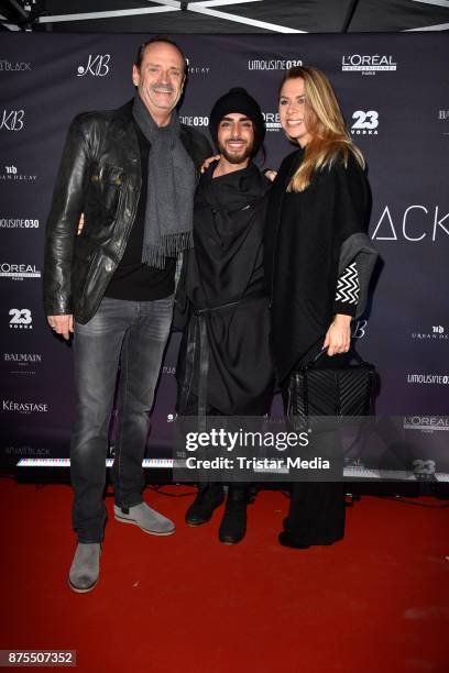 Goetz Elbertzhagen, Apjar Black and Lydia Becker attend the Apjar Black studio opening on November 17, 2017 in Berlin, Germany.