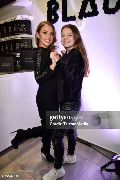 Kim Gloss and Faye Montana attend the Apjar Black studio opening on November 17, 2017 in Berlin, Germany.