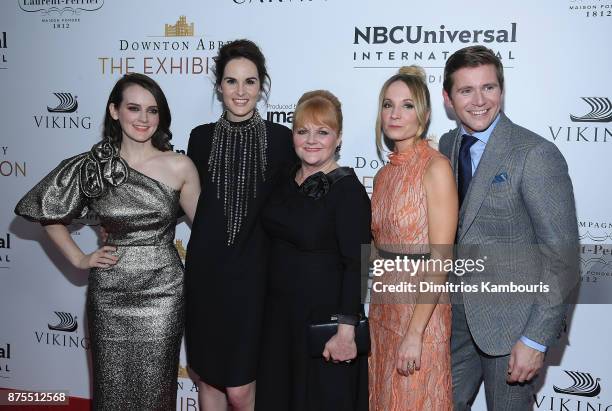 Sophie McShera, Michelle Dockery, Lesley Nicol, Joanne Froggatt and Allen Leech attend the "Downton Abbey: The Exhibition" Gala Receptionon November...