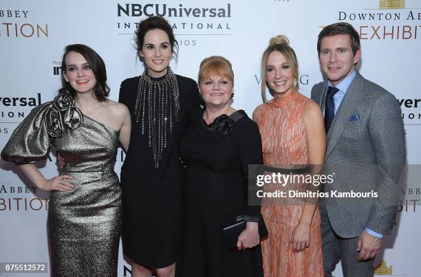 Sophie McShera, Michelle Dockery, Lesley Nicol, Joanne Froggatt and Allen Leech attend the "Downton Abbey: The Exhibition" Gala Receptionon November...