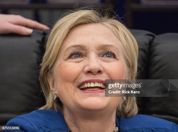 Former U.S. Secretary of State Hillary Rodham Clinton signs copies of her new book 'What Happened' at BookPeople on November 17, 2017 in Austin,...