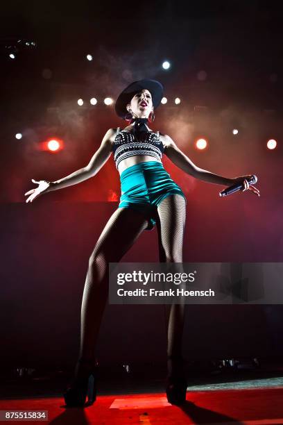 Singer Cleo Panther of the Austrian band Parov Stelar performs live on stage during a concert at the Velodrom on November 17, 2017 in Berlin, Germany.