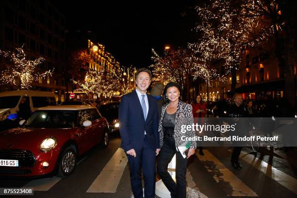 Stephane Bern and Mayor of 8th District of Paris, Jeanne D'hauteserre attend Stephane Bern and "Comite Montaigne" Launches Christmas Lights at...