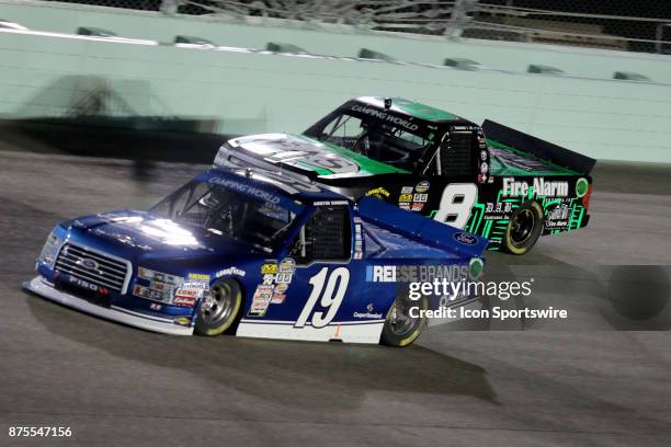 Austin Cindric and John Hunter Nemechek in turn 4 the Ford EcoBoost 200 at Homestead-Miami Speedway on November 17, 2017 iin Homestead, Florida.