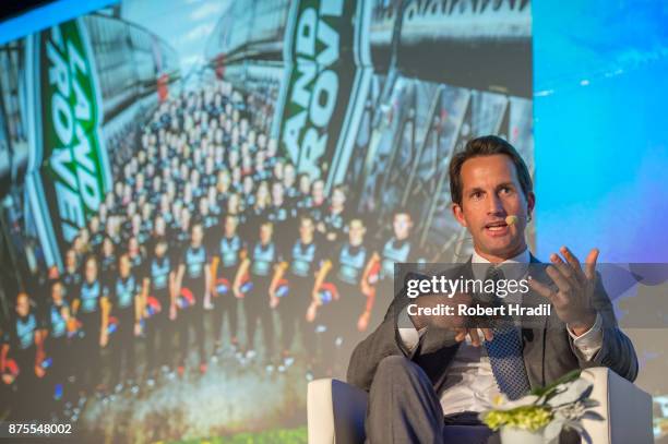 Sir Ben Ainslie, CBE, Four-time Olympic Gold Medalist & Team Principal and Skipper of Britain's America's Cup Challenger speaks during the Keynote...