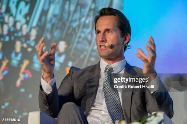 Sir Ben Ainslie, CBE, Four-time Olympic Gold Medalist & Team Principal and Skipper of Britain's America's Cup Challenger speaks during the Keynote...