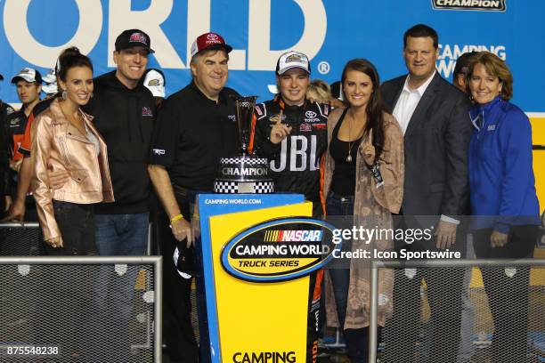 Christopher Bell, driver of the JBL Toyota celebrates winning the Camping World Truck Series Championship at the Ford EcoBoost 200 at Homestead-Miami...