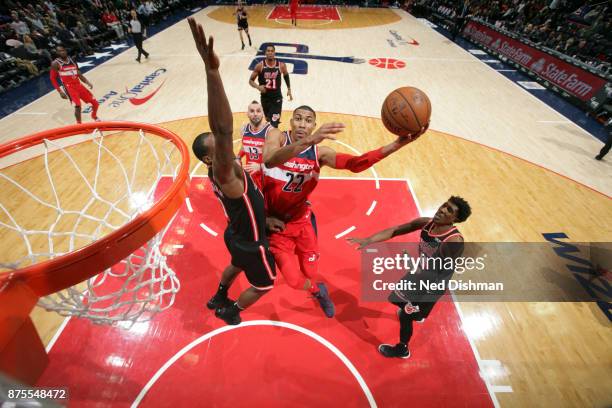 Michael Gbinije of the Santa Cruz Warriors shoots the ball against the Miami Heat on November 17, 2017 at Capital One Arena in Washington, DC. NOTE...