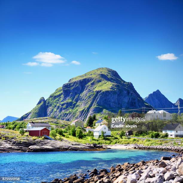 Rocky Island With Building In The Fjords Norway Photos and Premium High ...