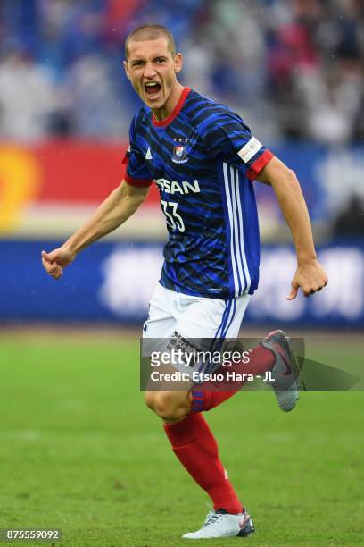 David Babunski of Yokohama F.Marinos celebrates scoring the opening goal during the J.League J1 match between Yokohama F.Marinos and Cerezo Osaka at...