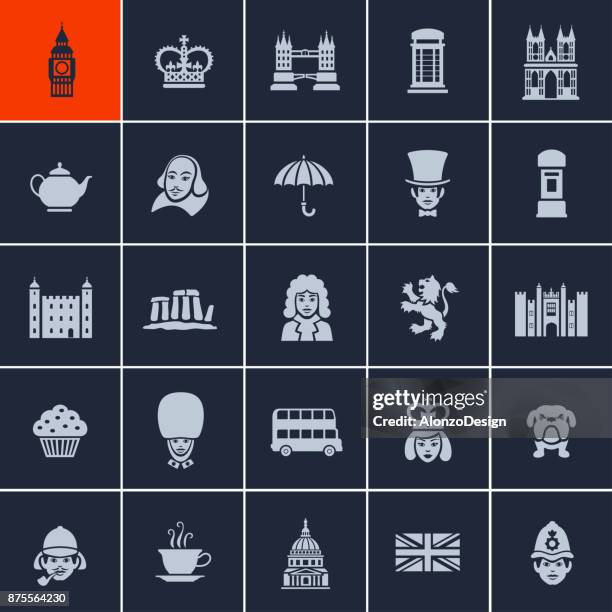 ilustraciones, imágenes clip art, dibujos animados e iconos de stock de british iconos de - torre de reloj