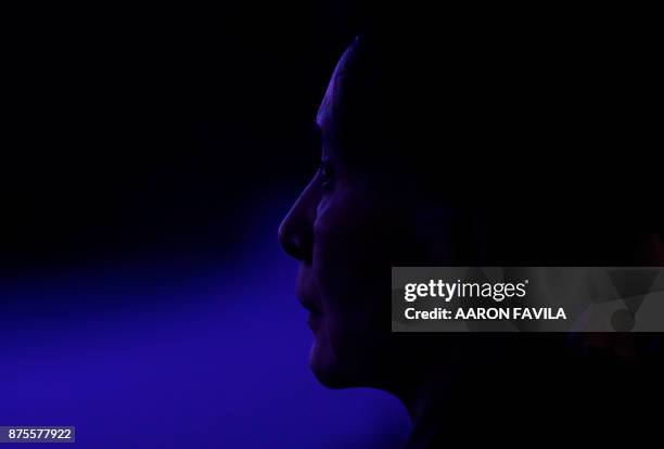 Myanmar State Counsellor Aung San Suu Kyi watches during the closing ceremonies of the 31st Association of Southeast Asian Nations Summit in Manila...