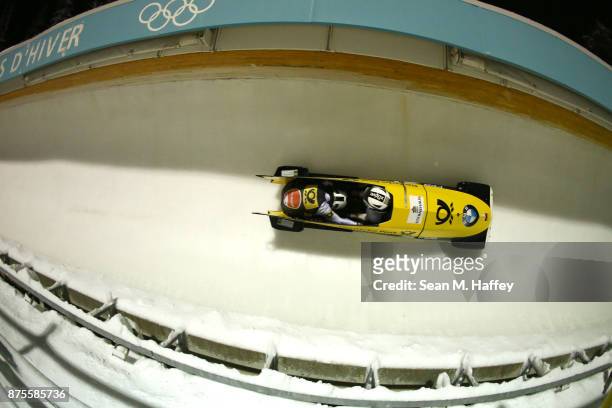 Stephanie Schneider and Lisa Marie Buckwitz of Germany compete in the Women's Bobsled during the BMW IBSF Bobsleigh and Skeleton World Cup at Utah...