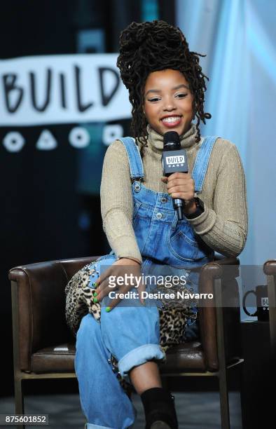 Chloe Bailey of R&B duo Chloe x Halle visits Build to discuss 'Grown-ish' at Build Studio on November 17, 2017 in New York City.