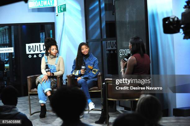 Chloe Bailey and Halle Bailey of R&B duo Chloe x Halle visit Build to discuss 'Grown-ish' at Build Studio on November 17, 2017 in New York City.