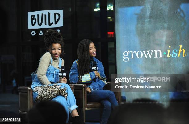 Duo Chloe x Halle, made up of sisters Chloe Bailey and Halle Bailey visit Build to discuss 'Grown-ish' at Build Studio on November 17, 2017 in New...