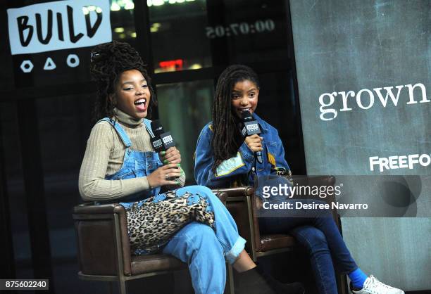 Chloe Bailey and Halle Bailey of R&B duo Chloe x Halle visit Build to discuss 'Grown-ish' at Build Studio on November 17, 2017 in New York City.
