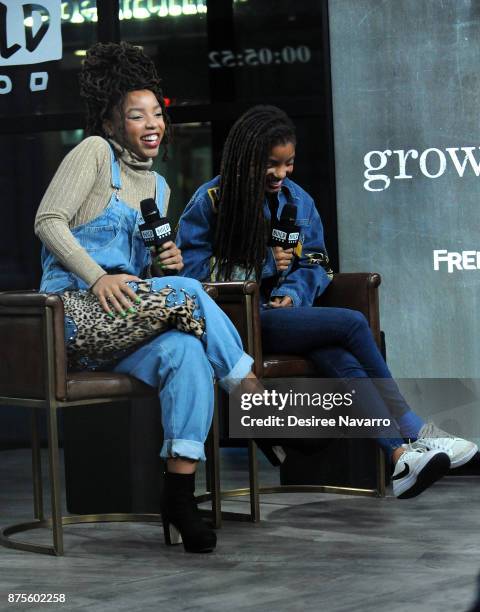 Chloe Bailey and Halle Bailey of R&B duo Chloe x Halle visit Build to discuss 'Grown-ish' at Build Studio on November 17, 2017 in New York City.