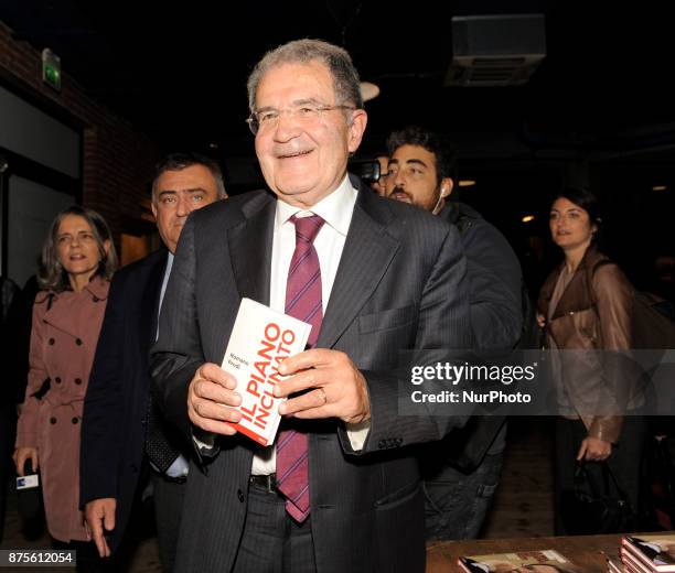 Romano Prodi Italian economist, academic and political while signing copies of the new book &quot;Il piano inclinato&quot; before the conference...