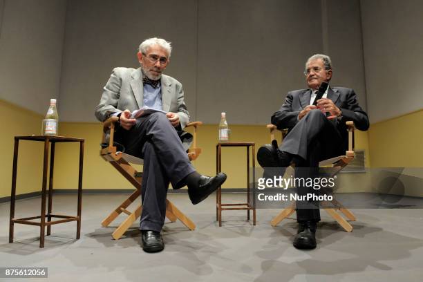 Romano Prodi Italian economist, academic and political with Daniele Checchi Italian professor in Political Economy during the conference Italy...
