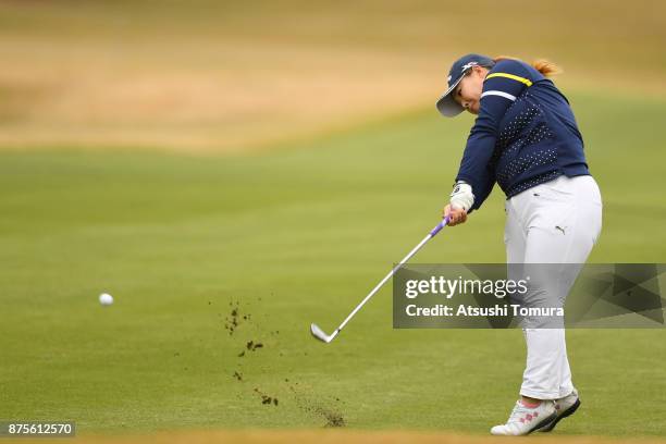 Maaya Suzuki of Japan hits her second shot on the 18th hole during the third round of the Daio Paper Elleair Ladies Open 2017 at the Elleair Golf...