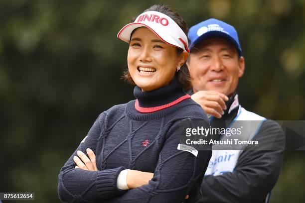 Mi-Jeong Jeon of South Korea smiles during the third round of the Daio Paper Elleair Ladies Open 2017 at the Elleair Golf Club on November 18, 2017...