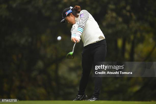 Hae-Rym Kim of South Korea hits her tee shot on the 5th hole during the third round of the Daio Paper Elleair Ladies Open 2017 at the Elleair Golf...