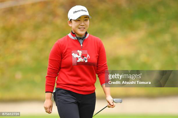 Jiyai Shin of South Korea smiles during the third round of the Daio Paper Elleair Ladies Open 2017 at the Elleair Golf Club on November 18, 2017 in...