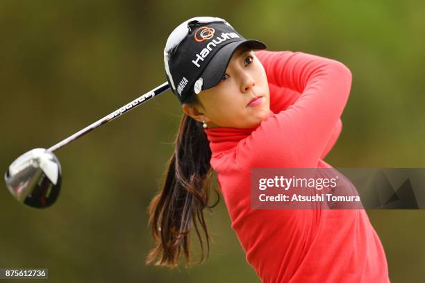 Chae-Young Yoon of South Korea hits her tee shot on the 18th hole during the third round of the Daio Paper Elleair Ladies Open 2017 at the Elleair...