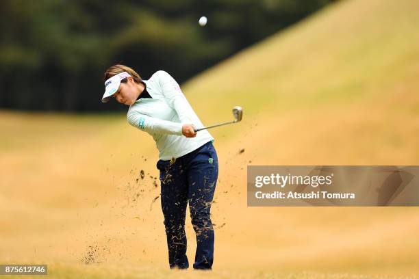 Eri Okayama of Japan hits her third shot on the 5th hole during the third round of the Daio Paper Elleair Ladies Open 2017 at the Elleair Golf Club...