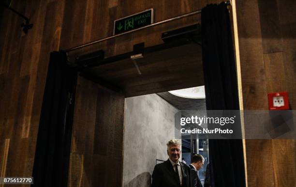 Director David Lynch is seen at his press-conference in Kyiv, Ukraine, Friday, Nov. 17, 2017. Lynch announced the launch of his charity David Lynch...