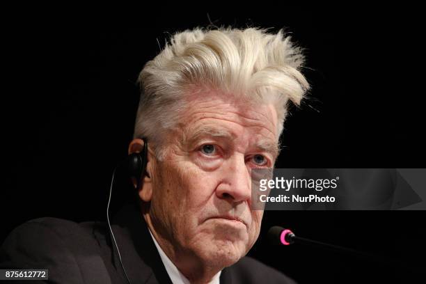 Director David Lynch is seen at his press-conference in Kyiv, Ukraine, Friday, Nov. 17, 2017. Lynch announced the launch of his charity David Lynch...