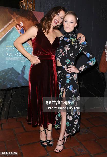 Actresses Jennifer Garner and Maika Monroe attend the premiere of "The Tribes of Palos Verdes" at The Theatre at Ace Hotel on November 17, 2017 in...