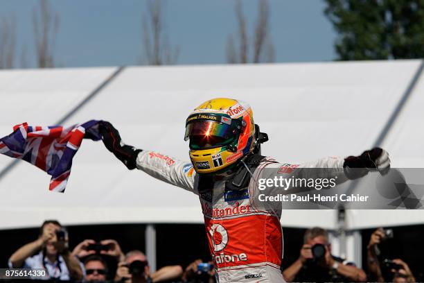 Lewis Hamilton, Grand Prix of Canada, Circuit Gilles Villeneuve, 10 June 2012. Lewis Hamiton celebrating his victory in the 2012 Canadian Grand Prix.