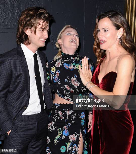 Joe Keery, Maika Monroe and Jennifer Garner attend the premiere of "The Tribes of Palos Verdes" at The Theatre at Ace Hotel on November 17, 2017 in...