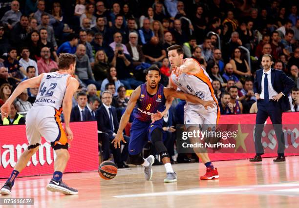 San Van Rossom and Phil Pressey during the match between FC Barcelona v Anadolou Efes corresponding to the week 8 of the basketball Euroleague, in...