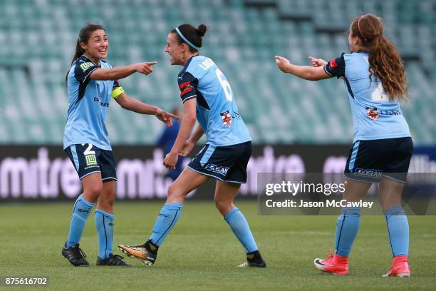 Teresa Polias of Sydney celebrates after full time after winning the round four W-League match between Sydney and Melbourne City at Allianz Stadium...