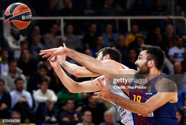 Alberto Abalde and Pierre Oriola during the match between FC Barcelona v Anadolou Efes corresponding to the week 8 of the basketball Euroleague, in...