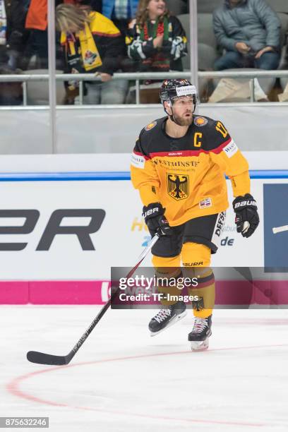 Marcus Kink of Germany looks on during the Deutschland Cup 2017 match between Germany and Russia at Curt-Frenzel-Stadion on November 10, 2017 in...