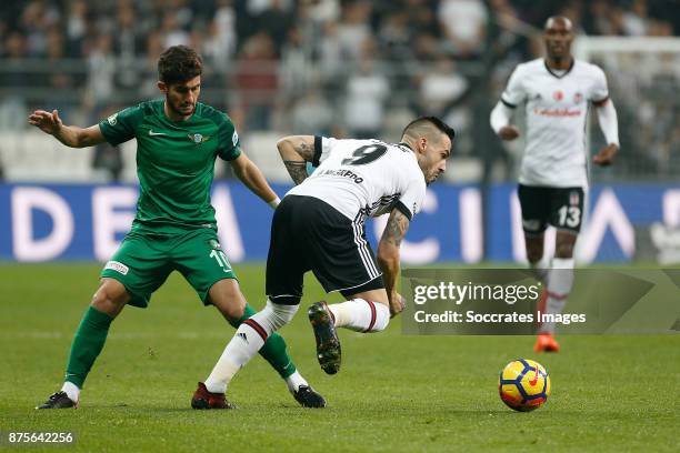 Milan Lukac of Akhisar Belediyespor, Alvaro Negredo of Besiktas during the Turkish Super lig match between Besiktas v Akhisar Belediyespor at the...