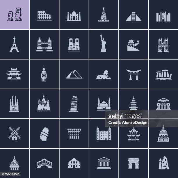 stockillustraties, clipart, cartoons en iconen met landmark travel pictogrammen - pagoda