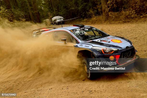 Thierry Neuville of Belgium and Nicolas Gilsoul of Belgium compete in their Hyundai Motorsport WRT Hyundai i20 coupe WRC during Day Two of the WRC...